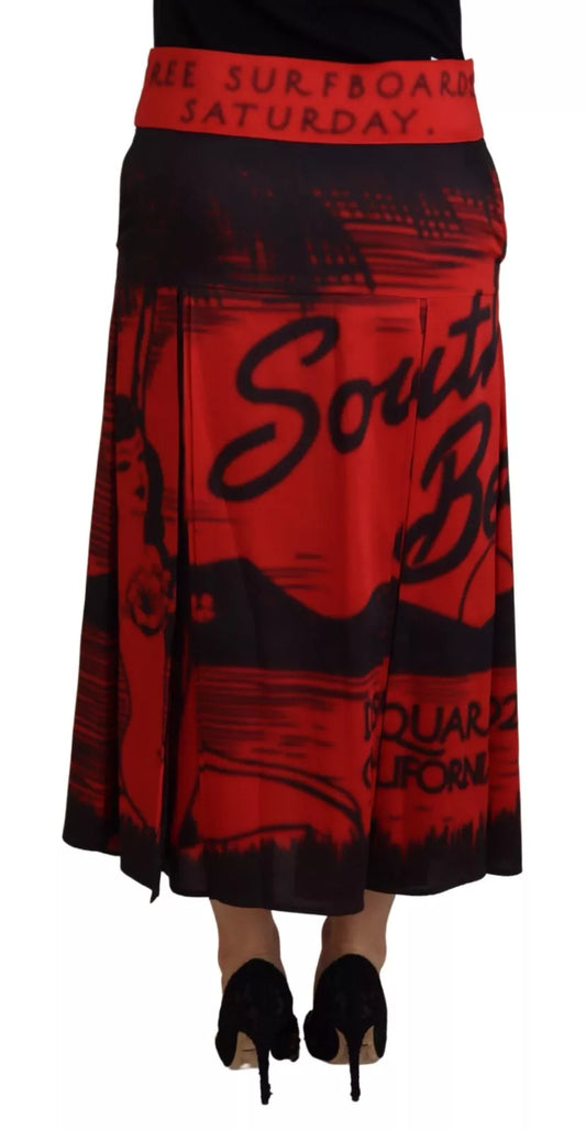 Long red skirt with black lettering