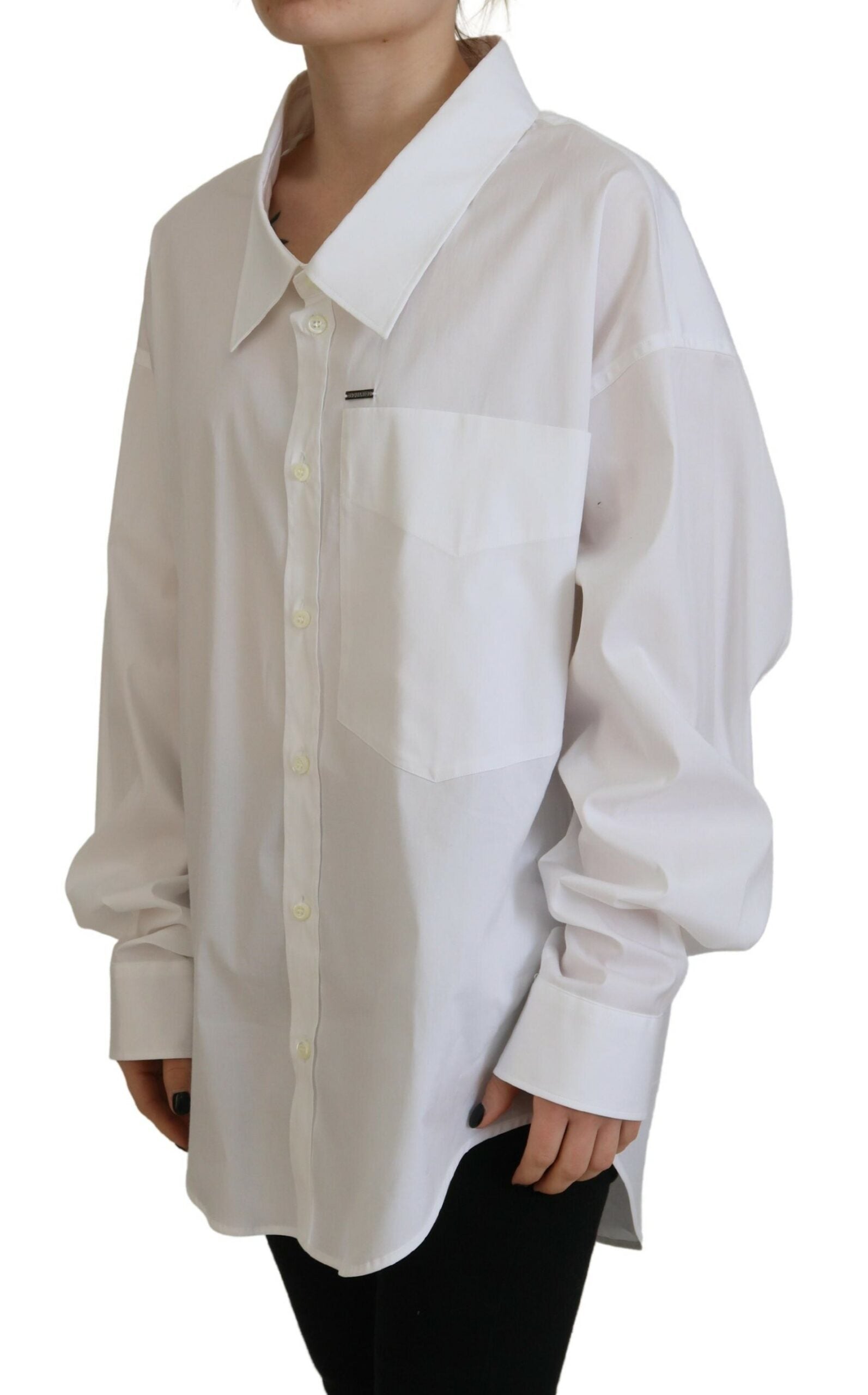 A white cotton button down collared dress shirt top