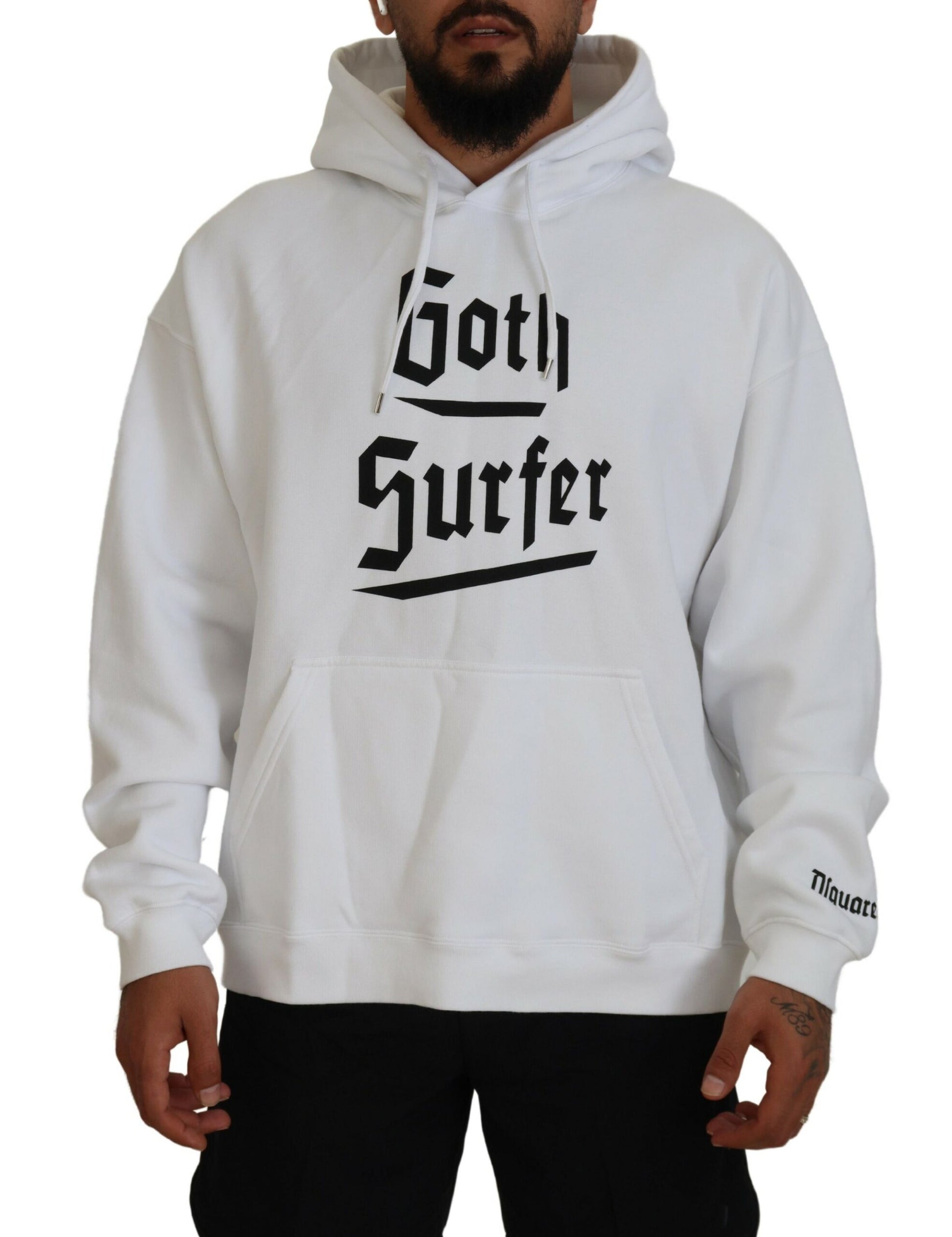 White hoodie with black lettering