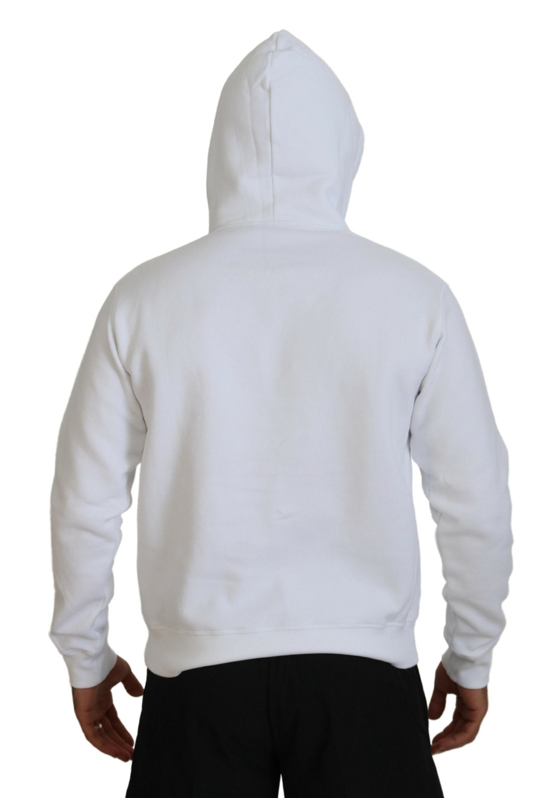 White hoodie with black stripes on sleeves