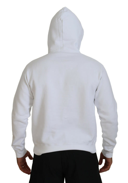 White hoodie with black stripes on sleeves
