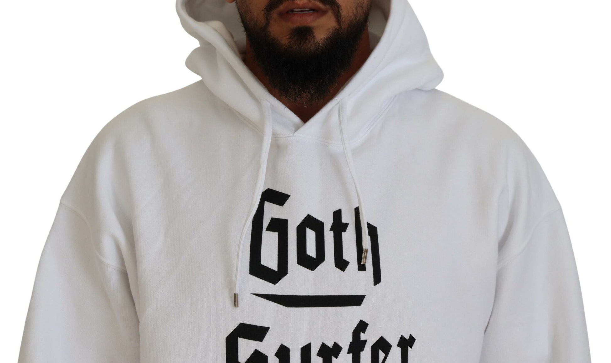 White hoodie with black lettering