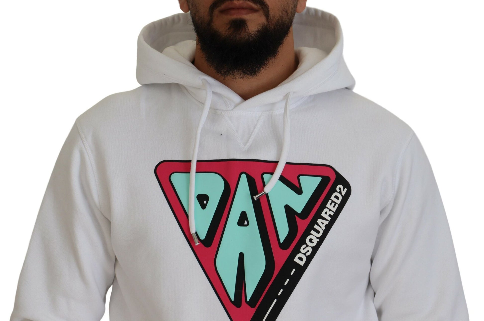 White hoodie with graphic design on front