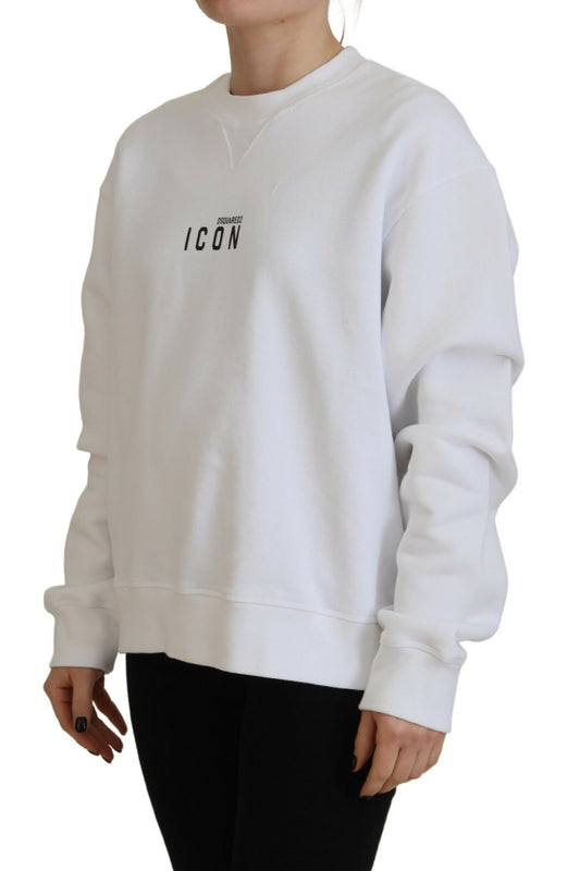White sweatshirt with black lettering on front