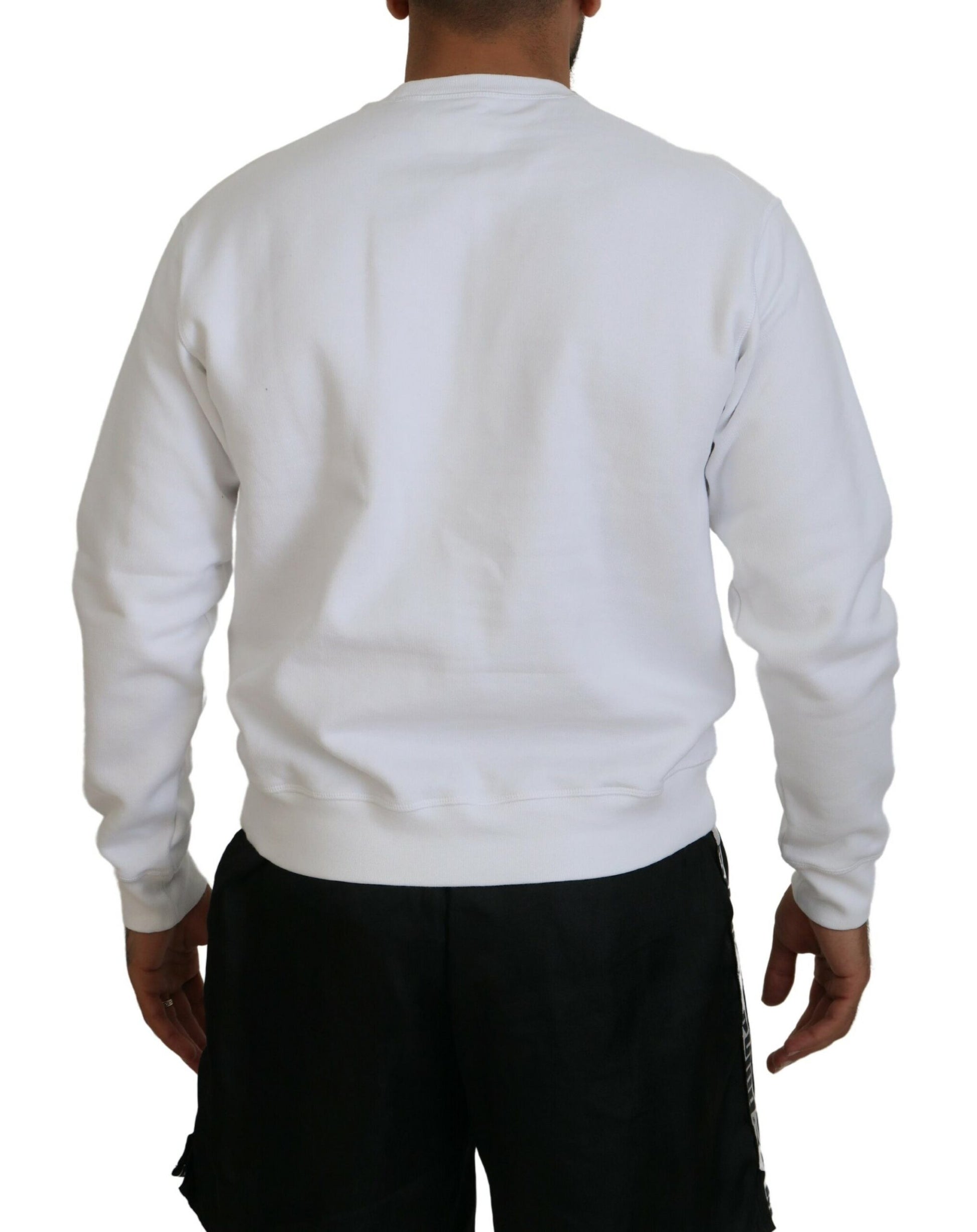 White sweatshirt on man's back