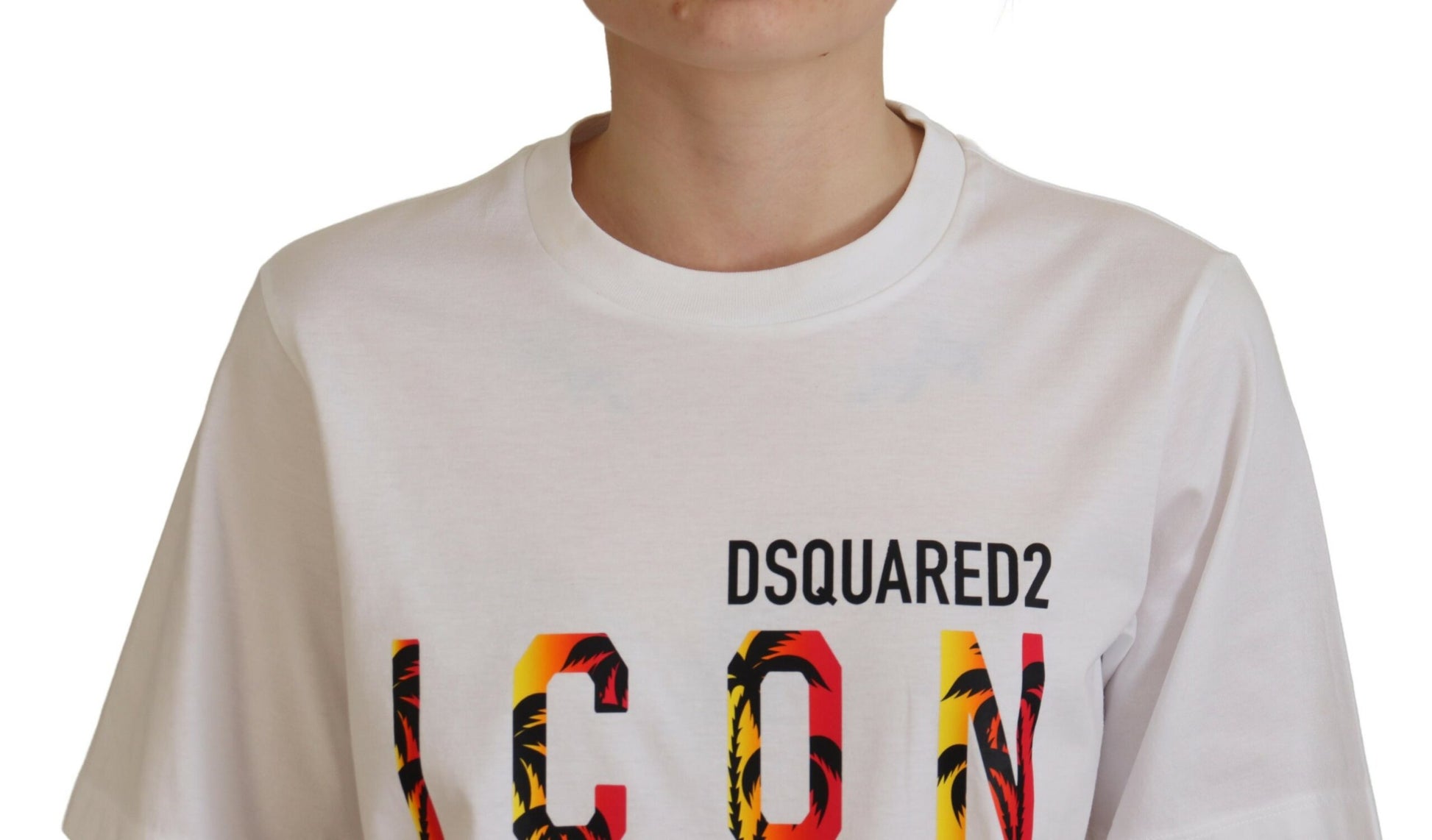 White t-shirt with graphic design on front