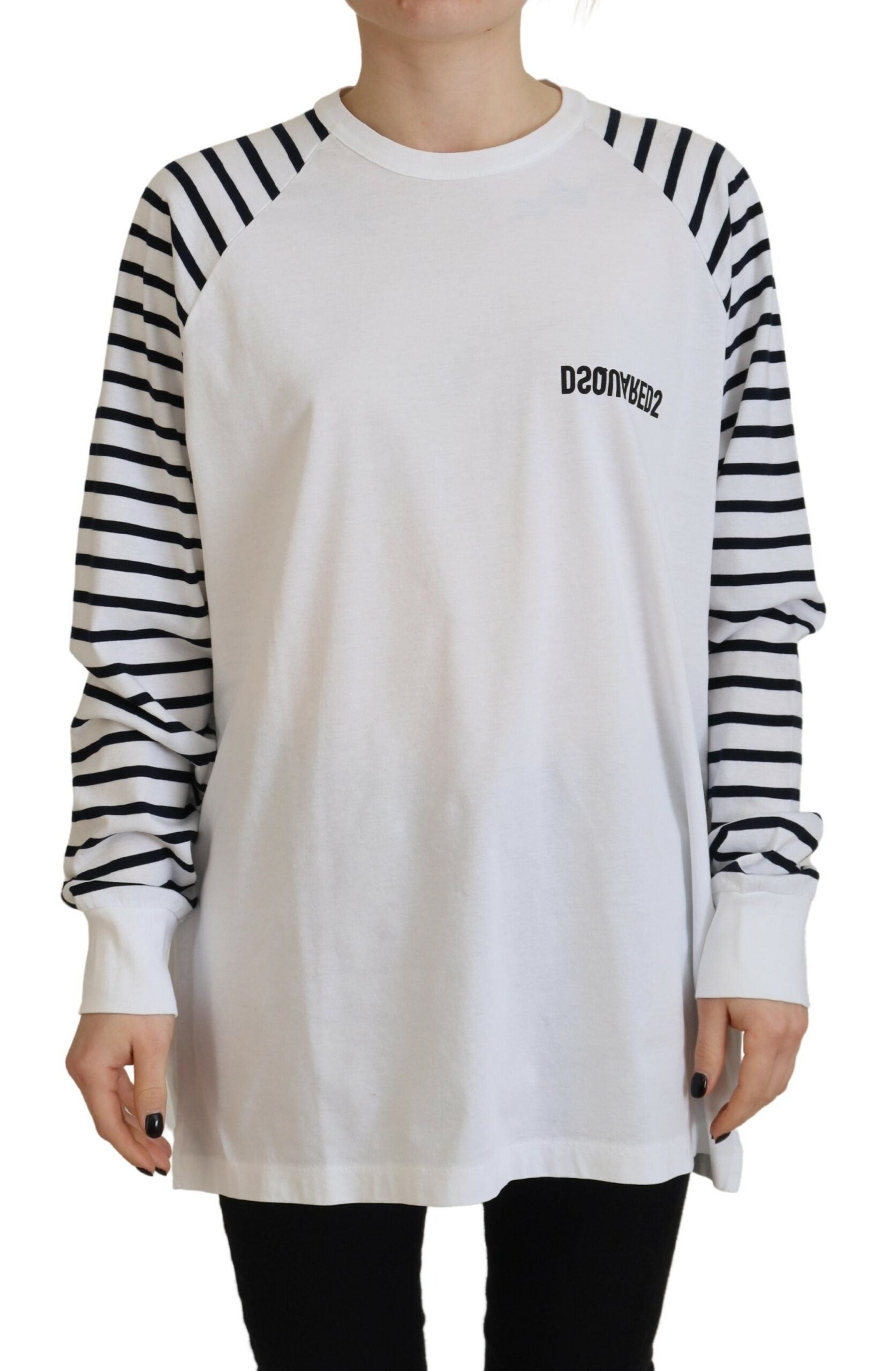 Long sleeve white shirt with black stripes