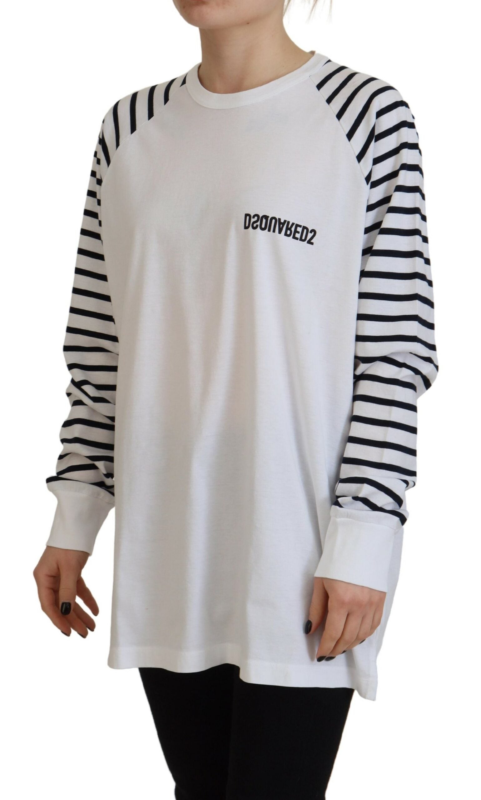 Long sleeve white shirt with black stripes