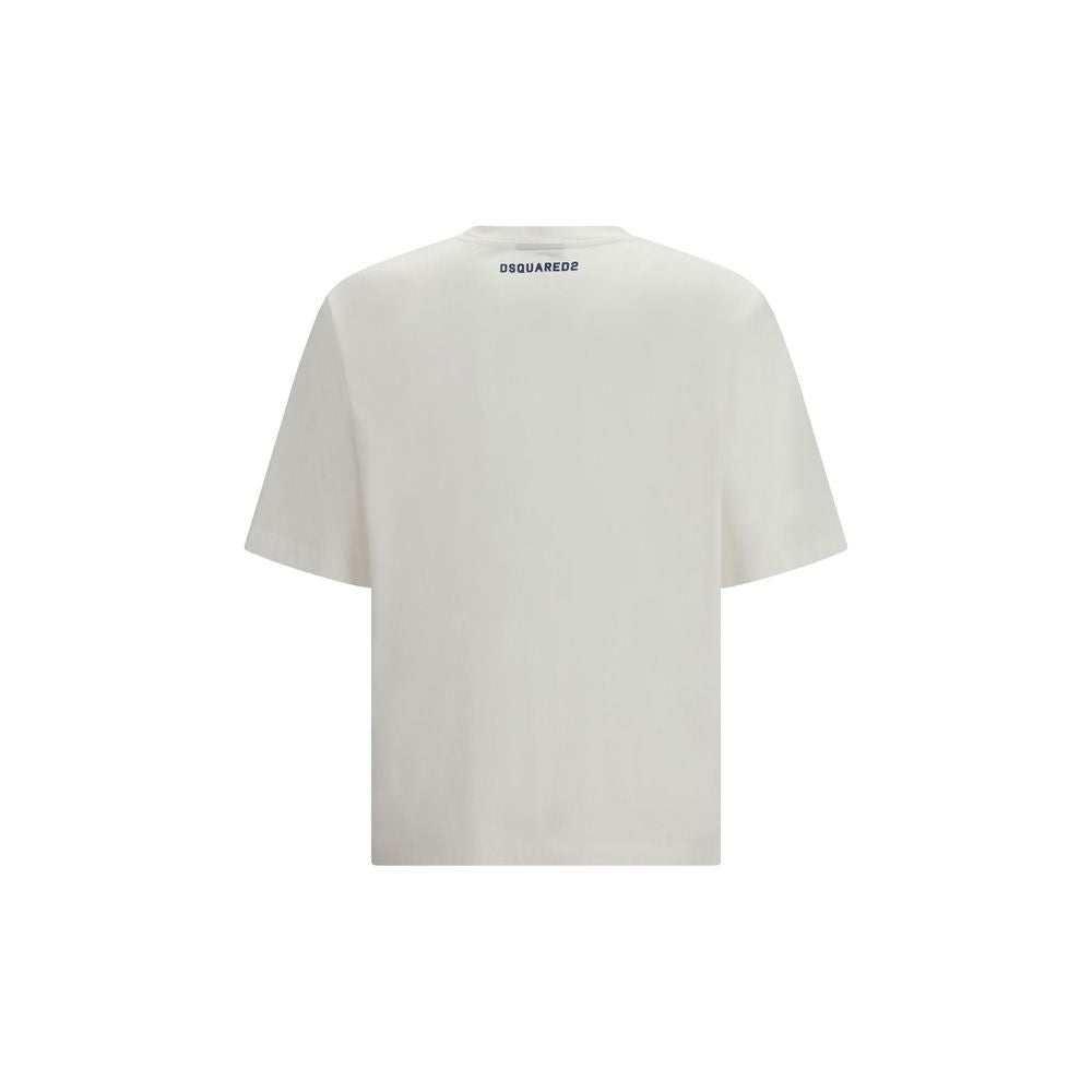 A white cotton t-shirt with a small logo on the back