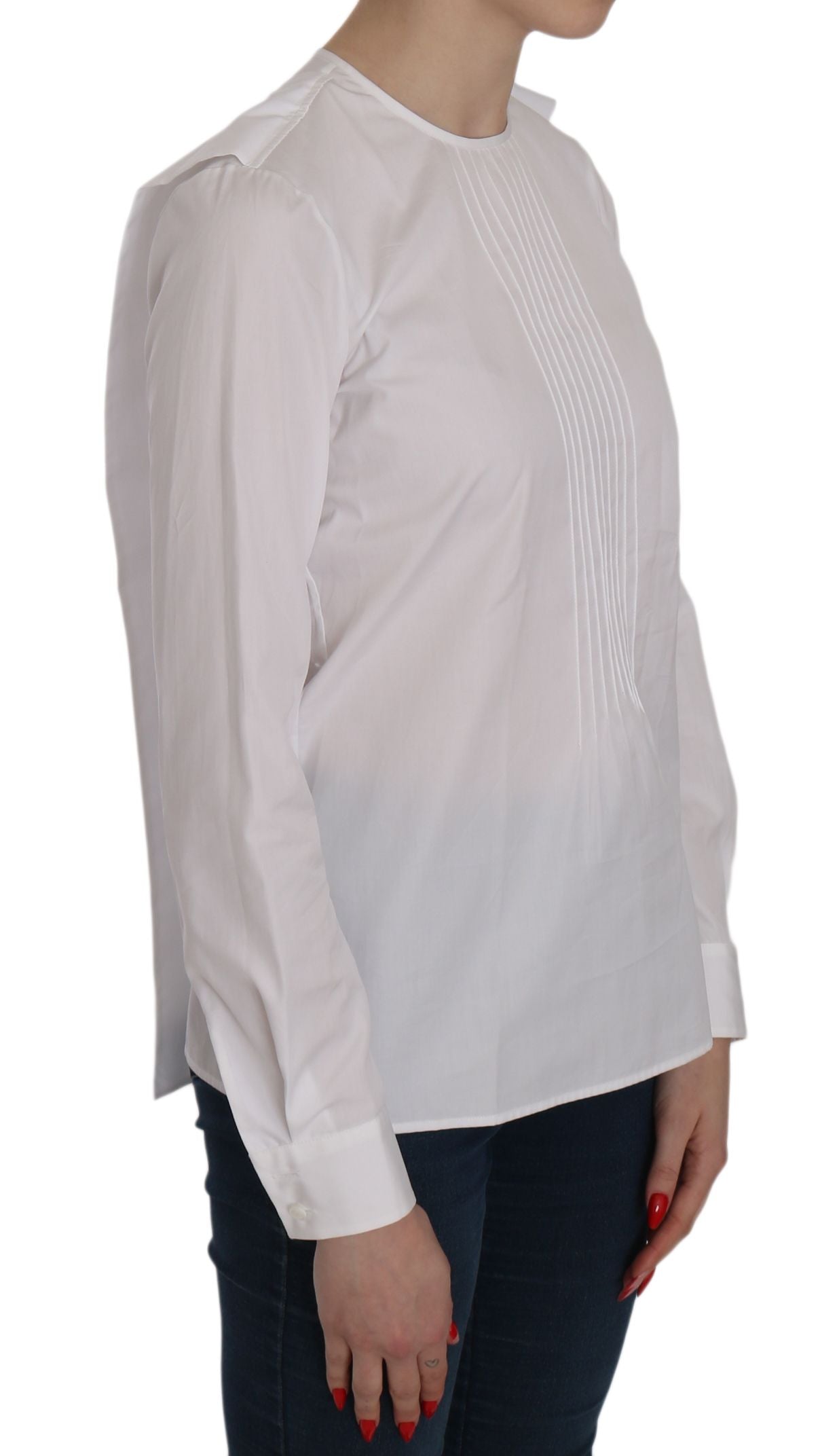 Long sleeve white shirt with horizontal lines on front
