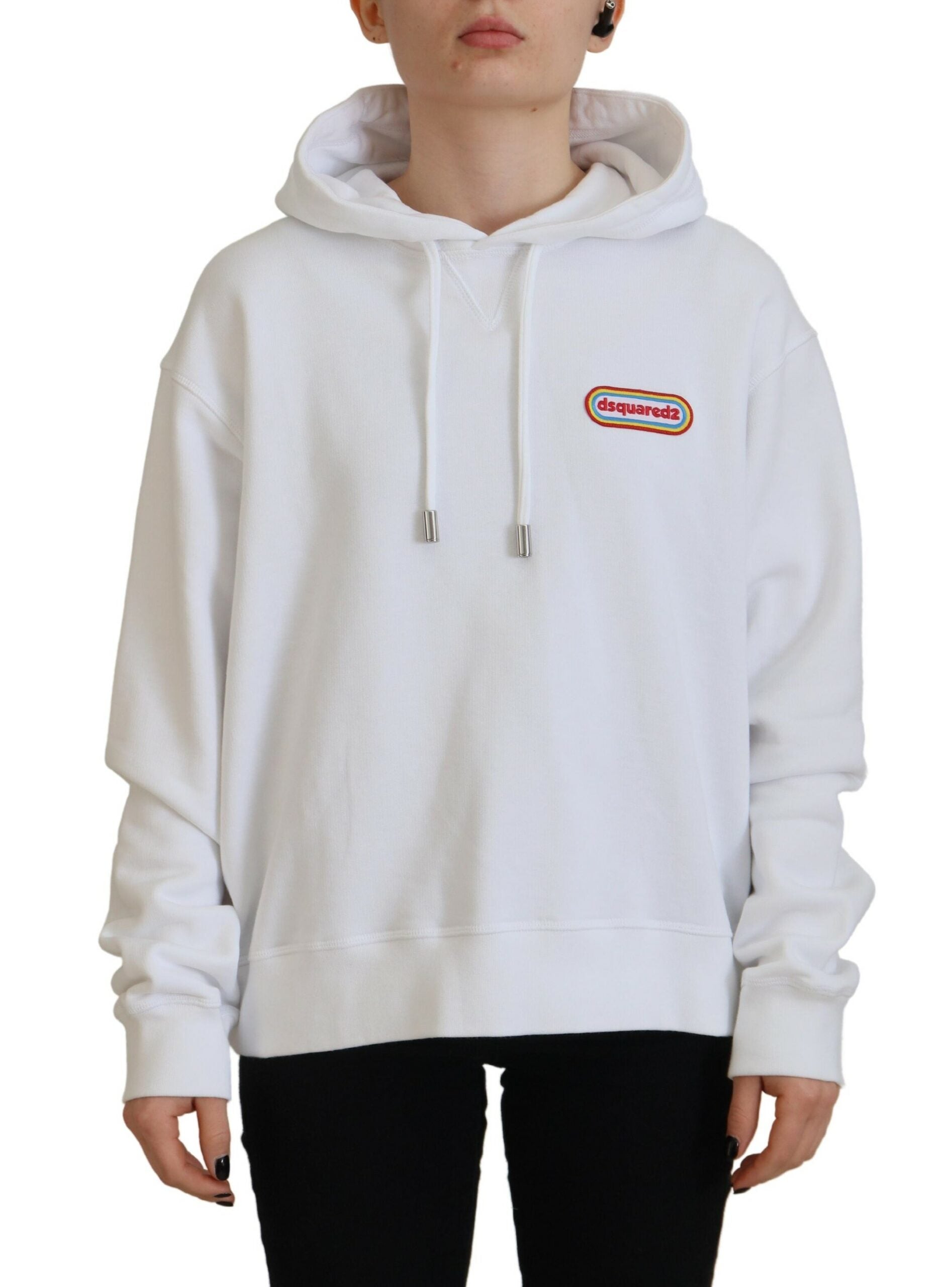 White hoodie with red logo on front