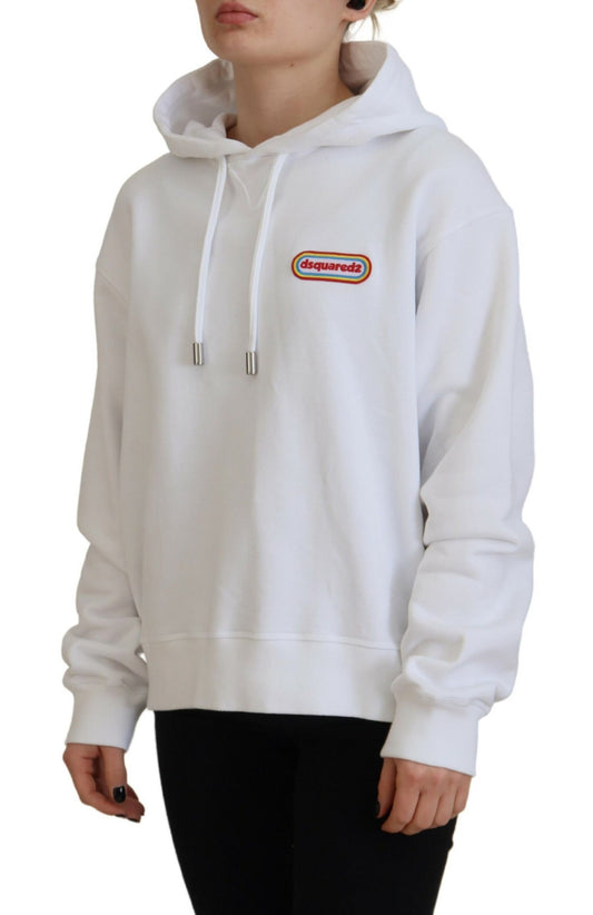 White hoodie with red logo on front