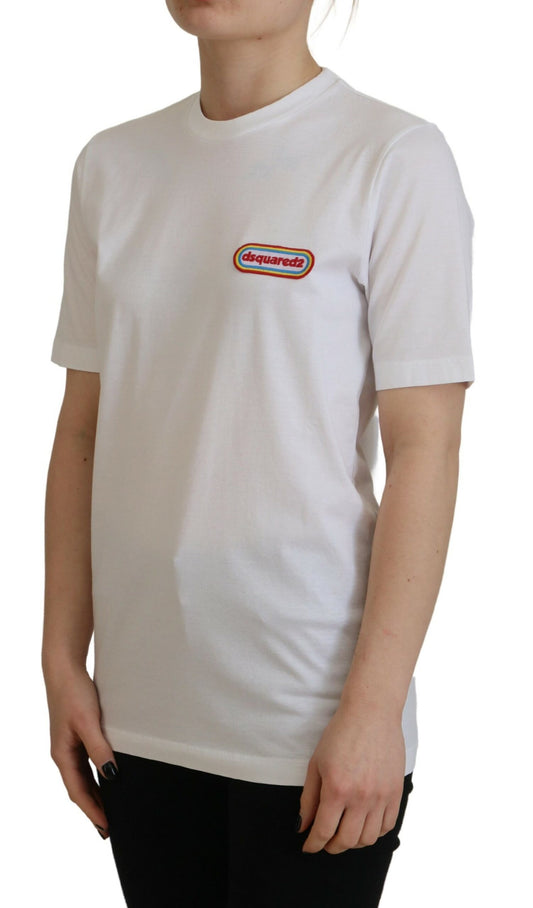 White t-shirt with graphic design on front
