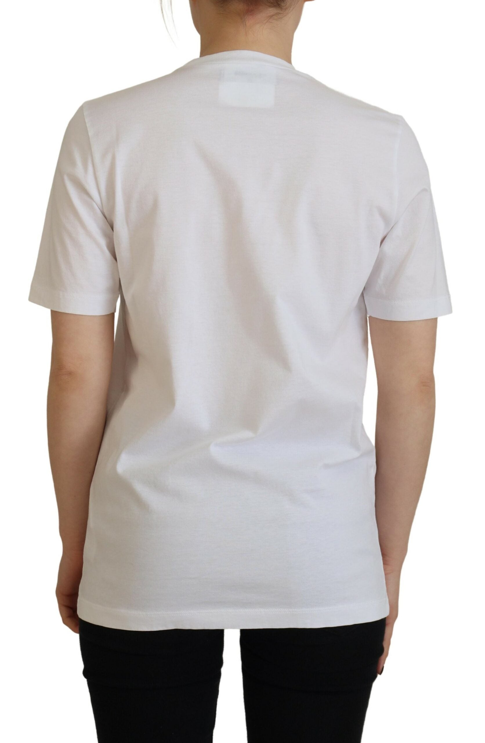 White short sleeve t-shirt on a person's back