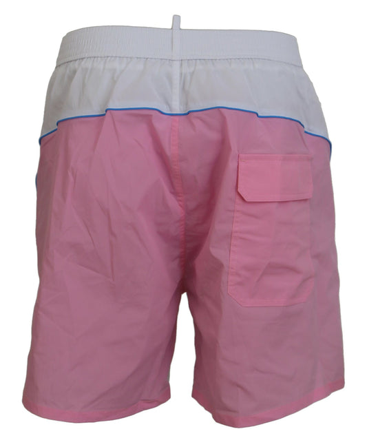 Pink shorts with white trim and pocket