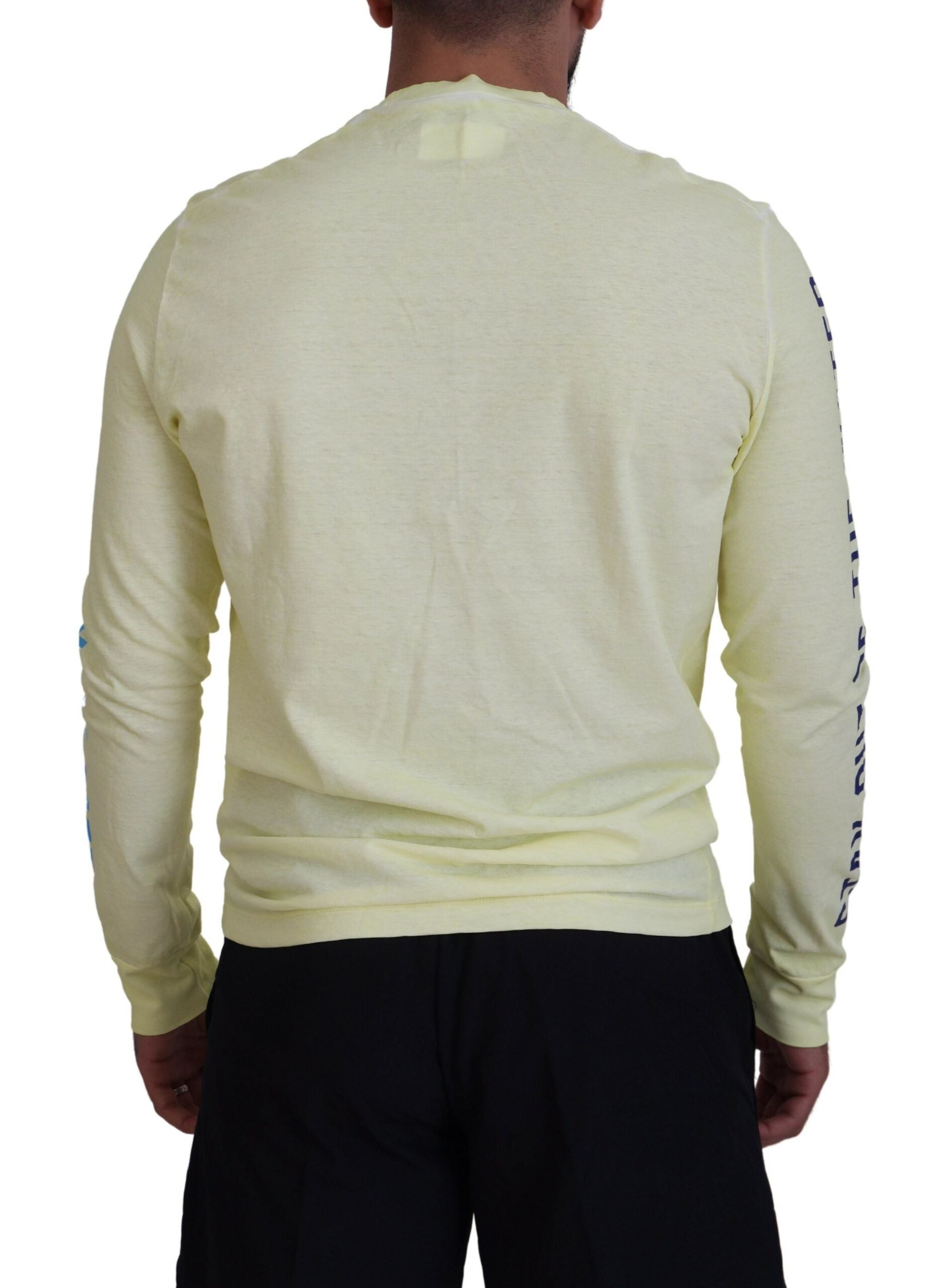 Long sleeve yellow shirt with white stripes on back