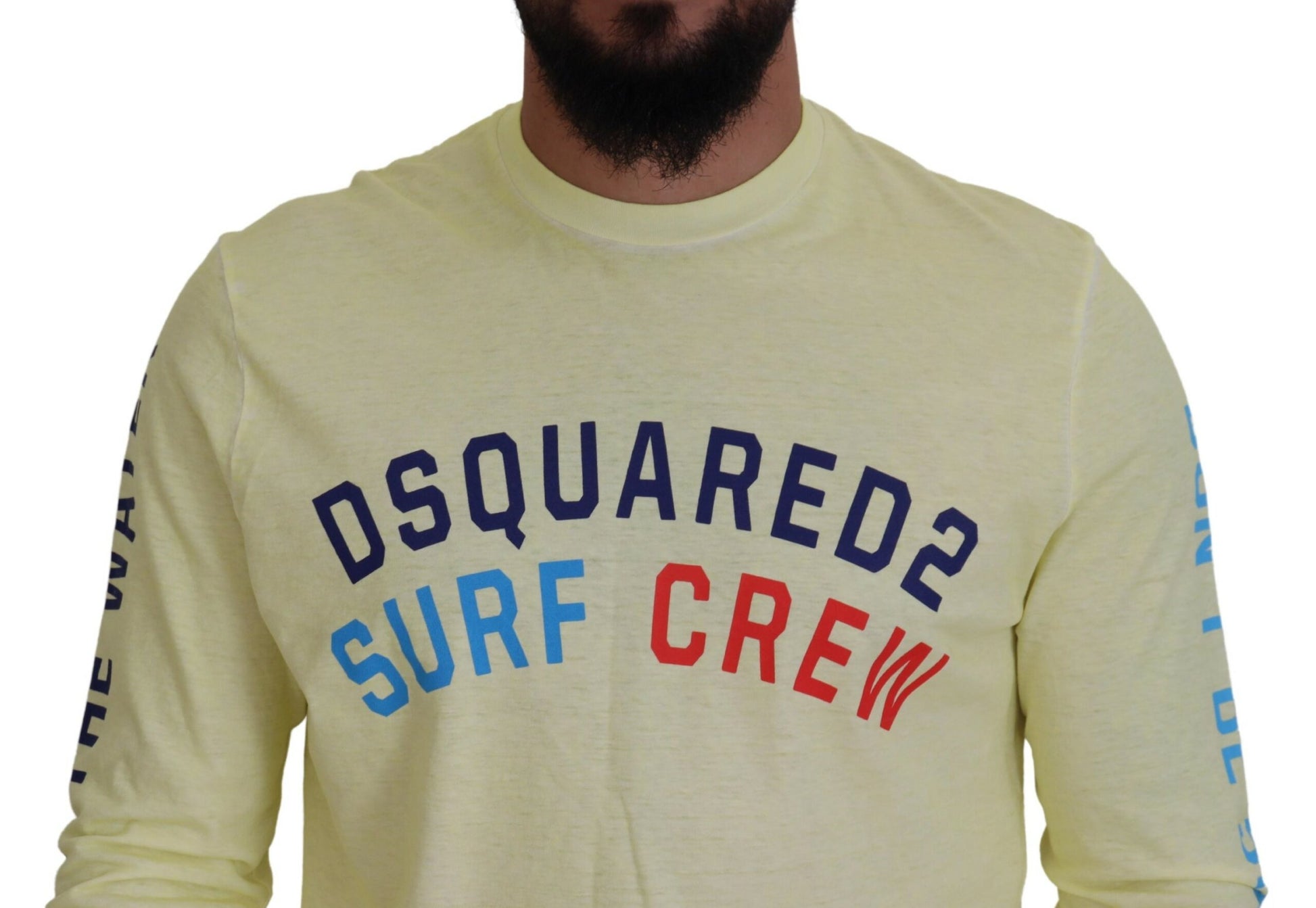 Yellow long sleeve shirt with red lettering
