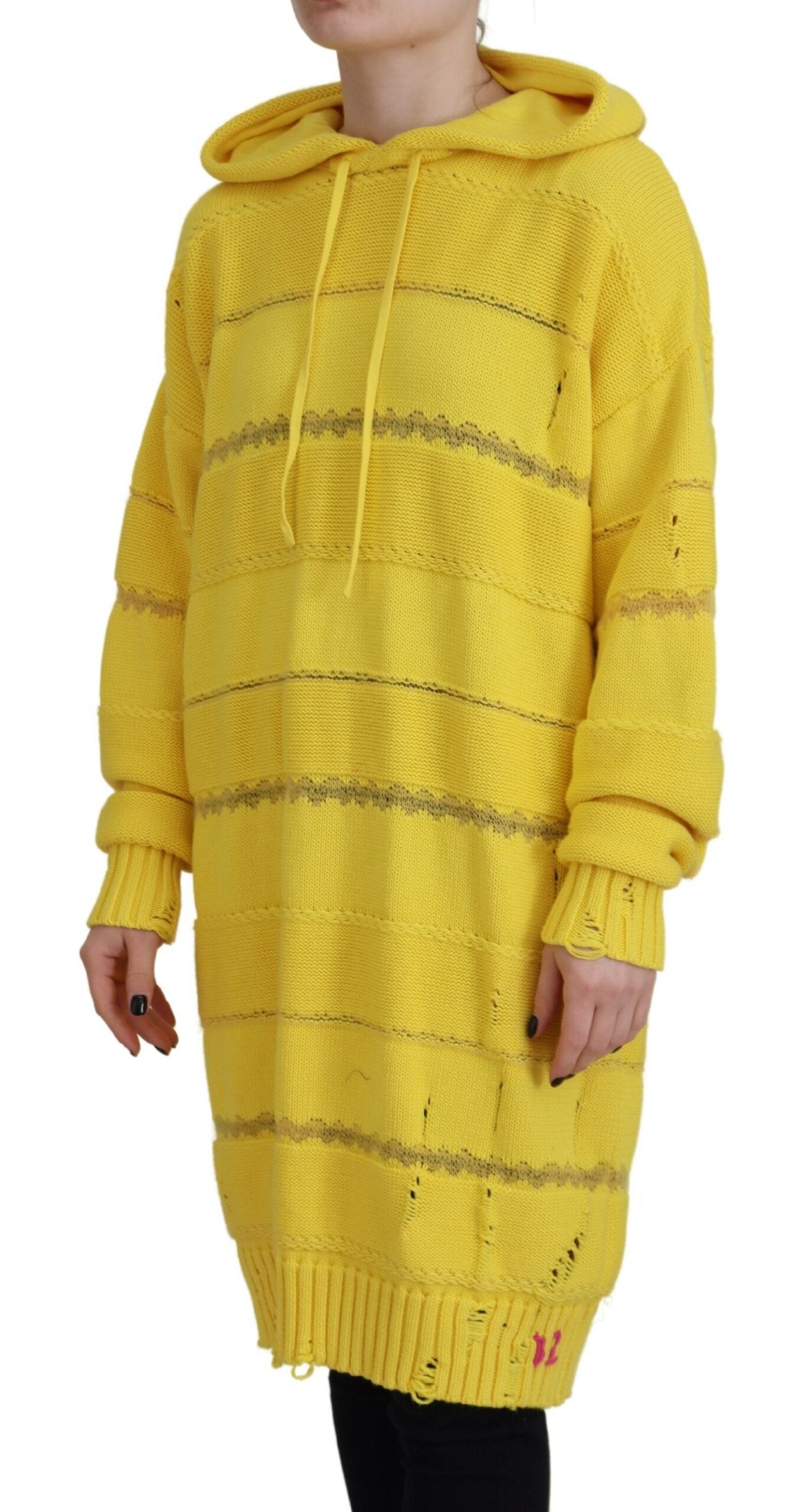 Yellow oversized sweater dress with hoodie
