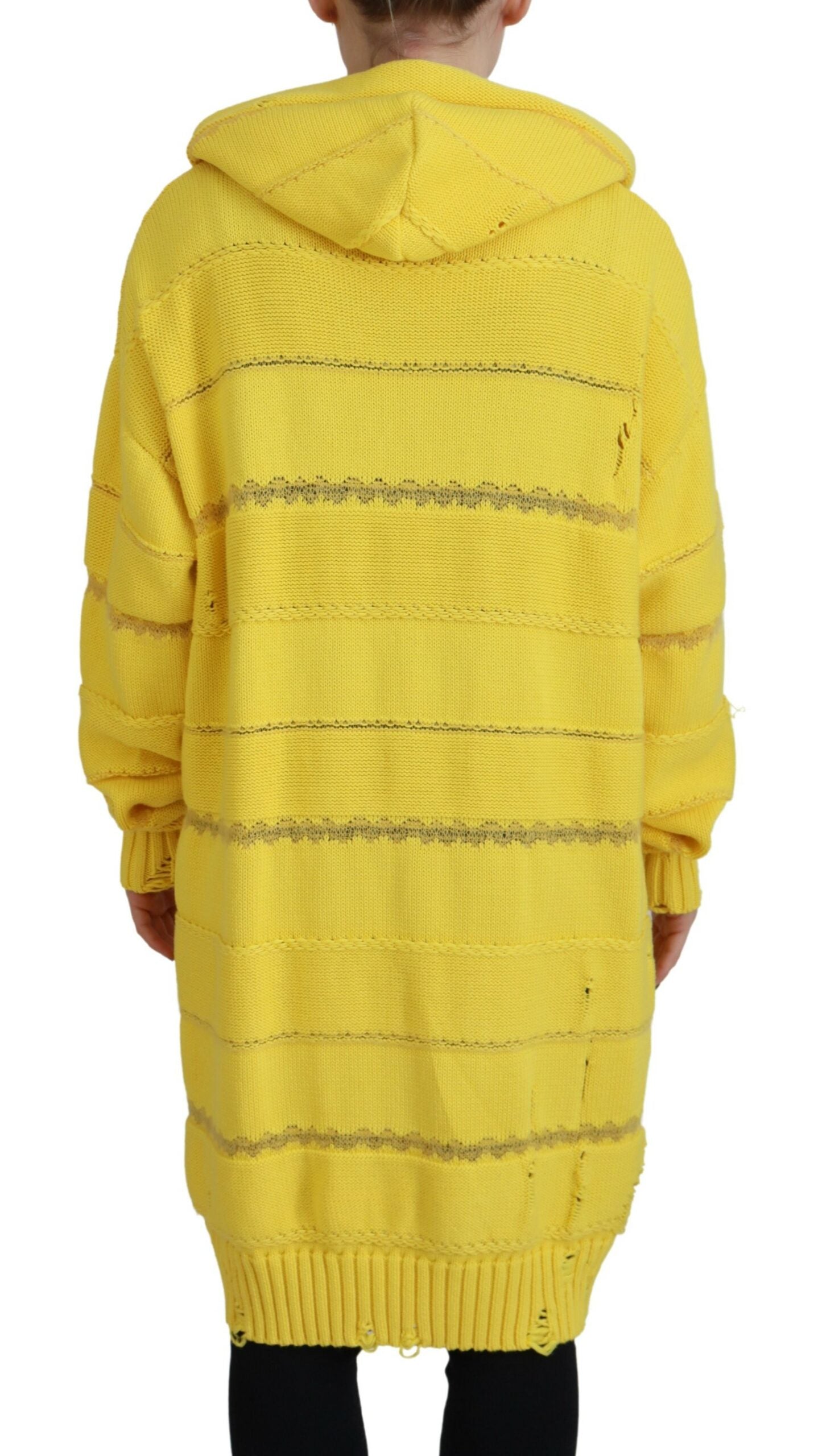 Yellow crocheted sweater with hood