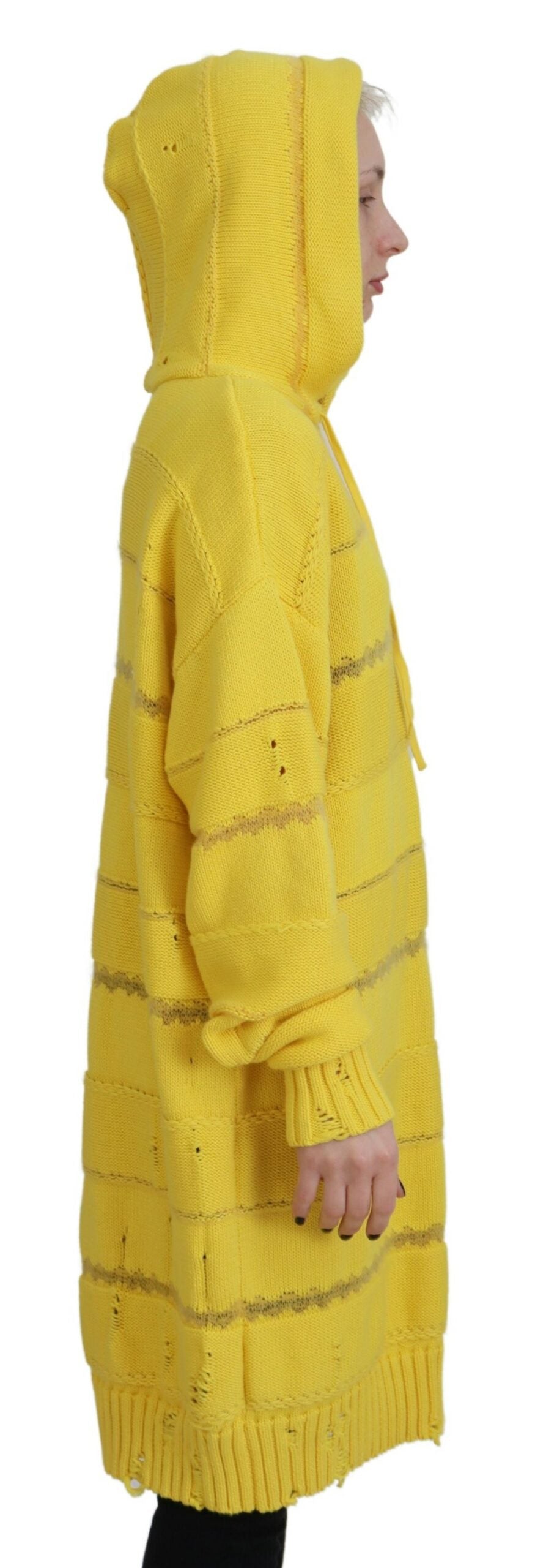 Yellow crocheted hoodie with patterned sleeves