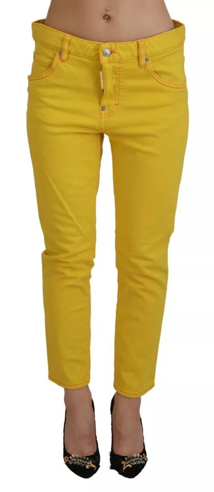 Yellow skinny jeans on a mannequin