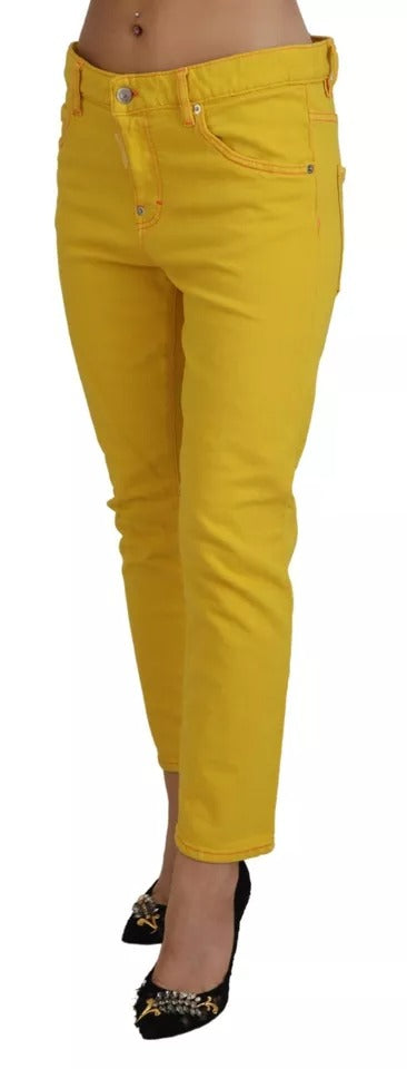 Yellow pants on a woman