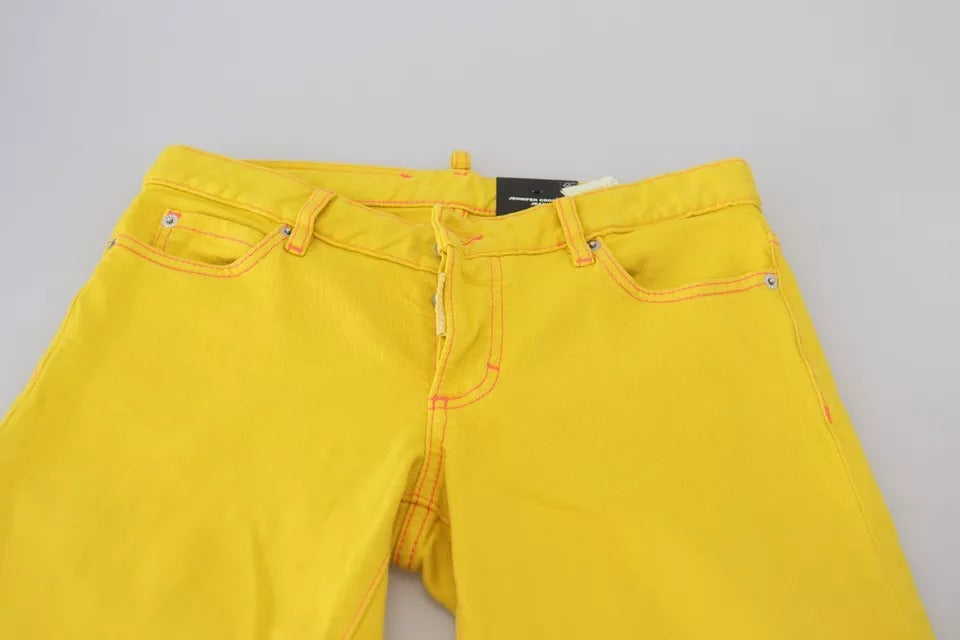 Yellow denim jeans on a table