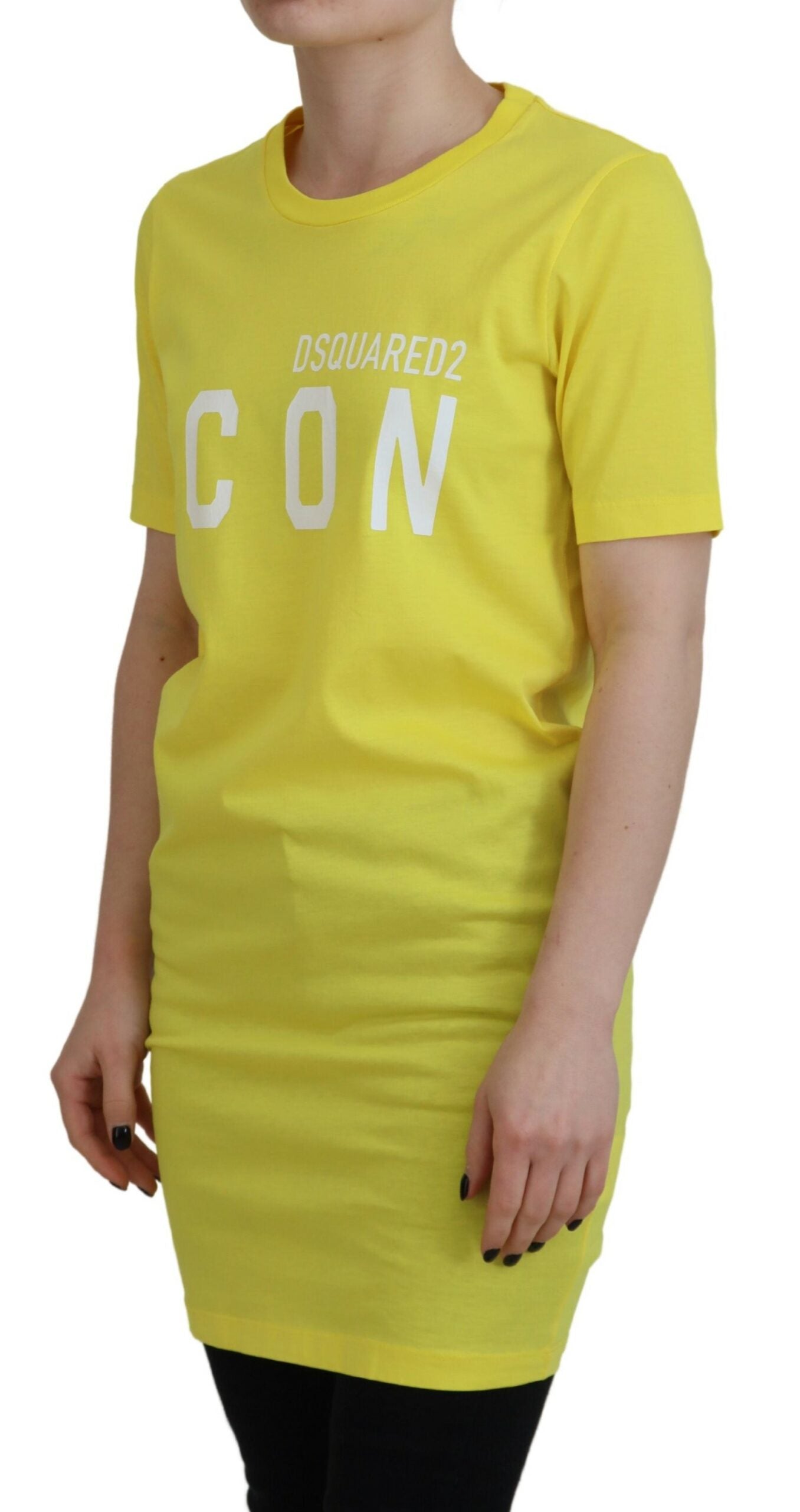 Yellow short sleeve t-shirt with white lettering