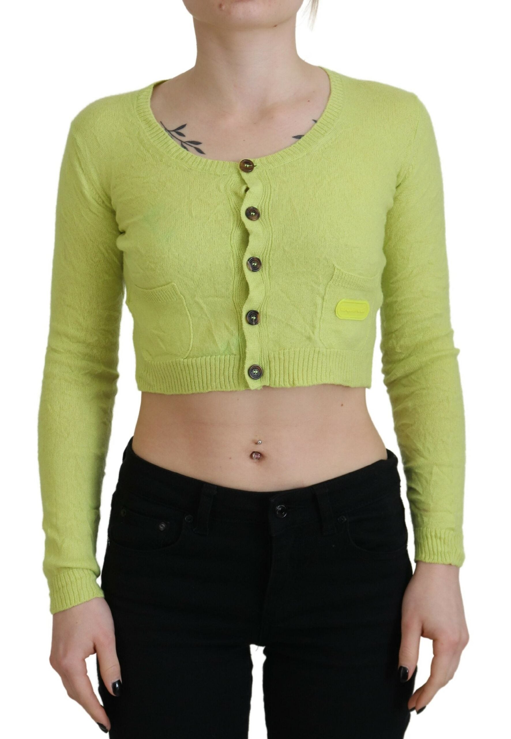 Yellow cropped sweater with buttons on front