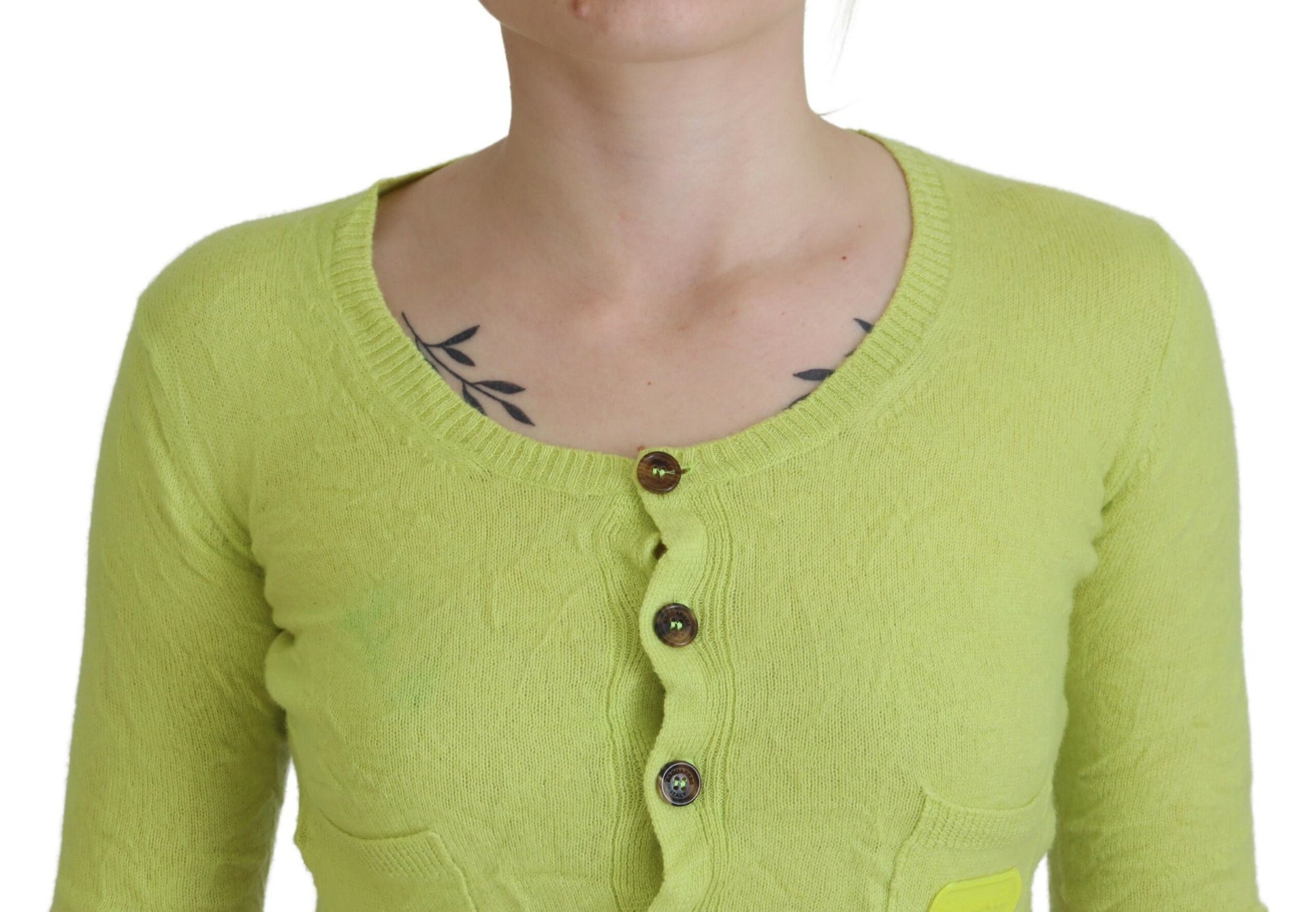 Yellow knitted sweater with button closure