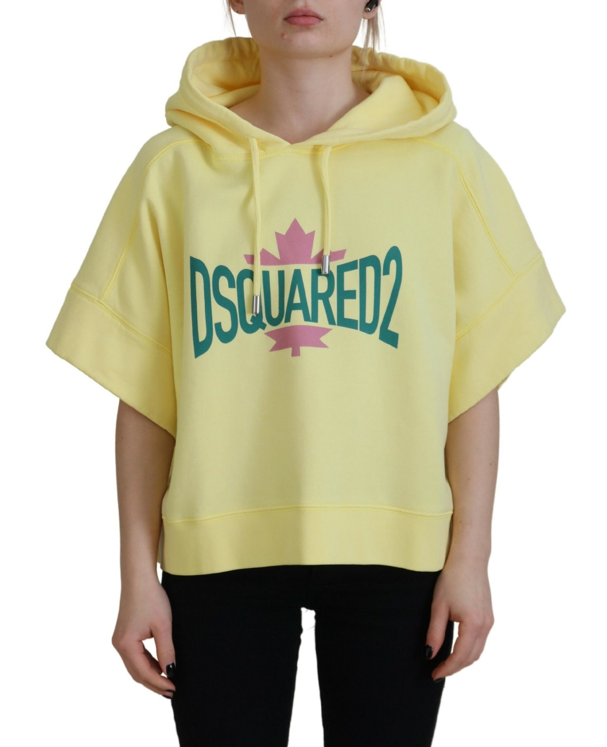 Yellow hoodie with maple leaf logo on front