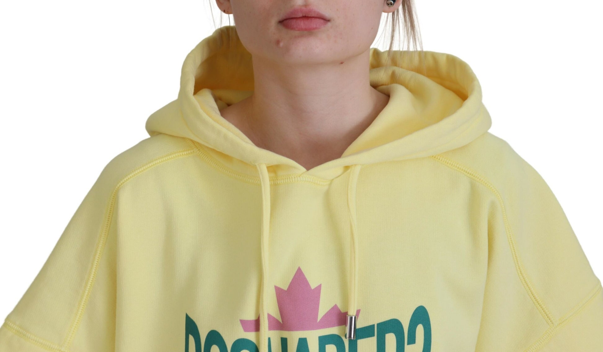 Yellow hoodie with maple leaf logo