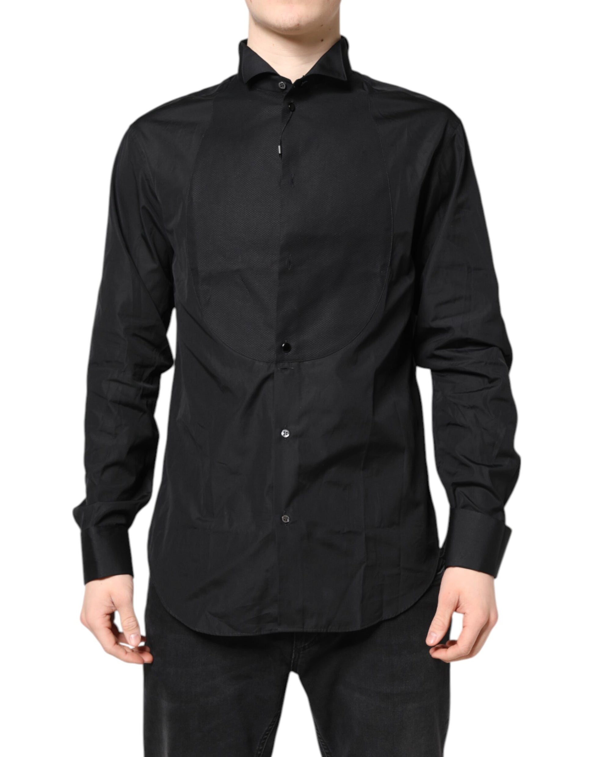 A black cotton long sleeve formal dress shirt from the brand Emporio Armani