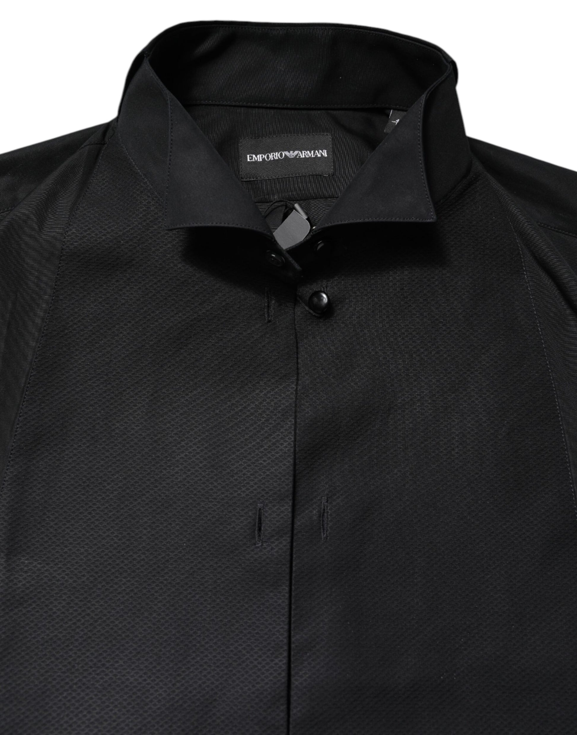 A black cotton long sleeve formal dress shirt from the brand Emporio Armani