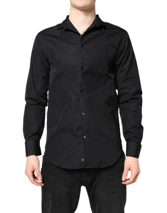 A black cotton long sleeve men's formal dress shirt