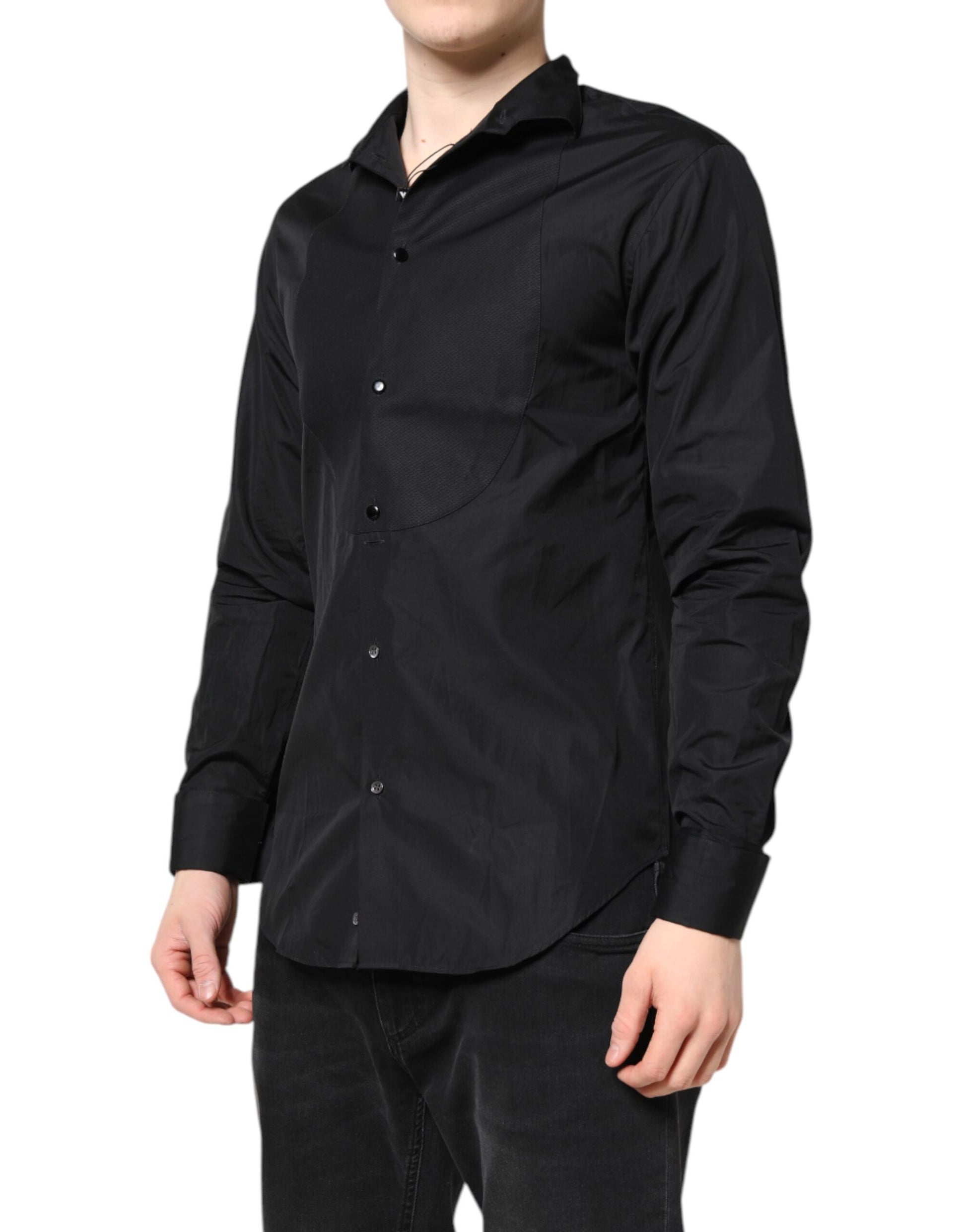 A black cotton long sleeve men's formal dress shirt