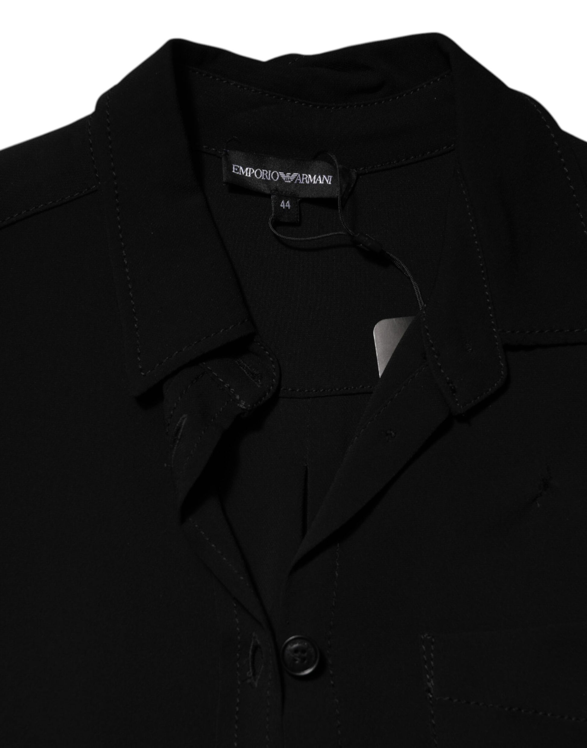 A black dress with a belt from Emporio Armani, made of viscose blend fabric