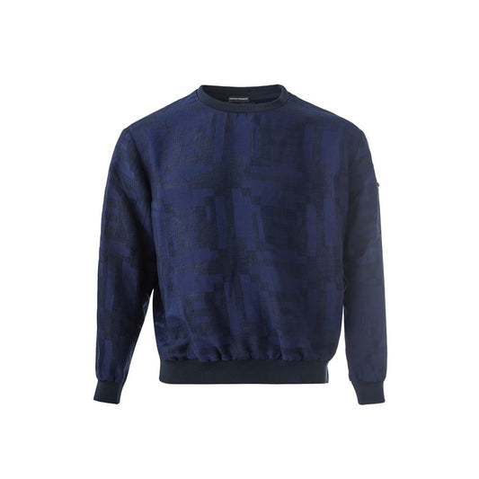 Blue sweater with a pixelated pattern