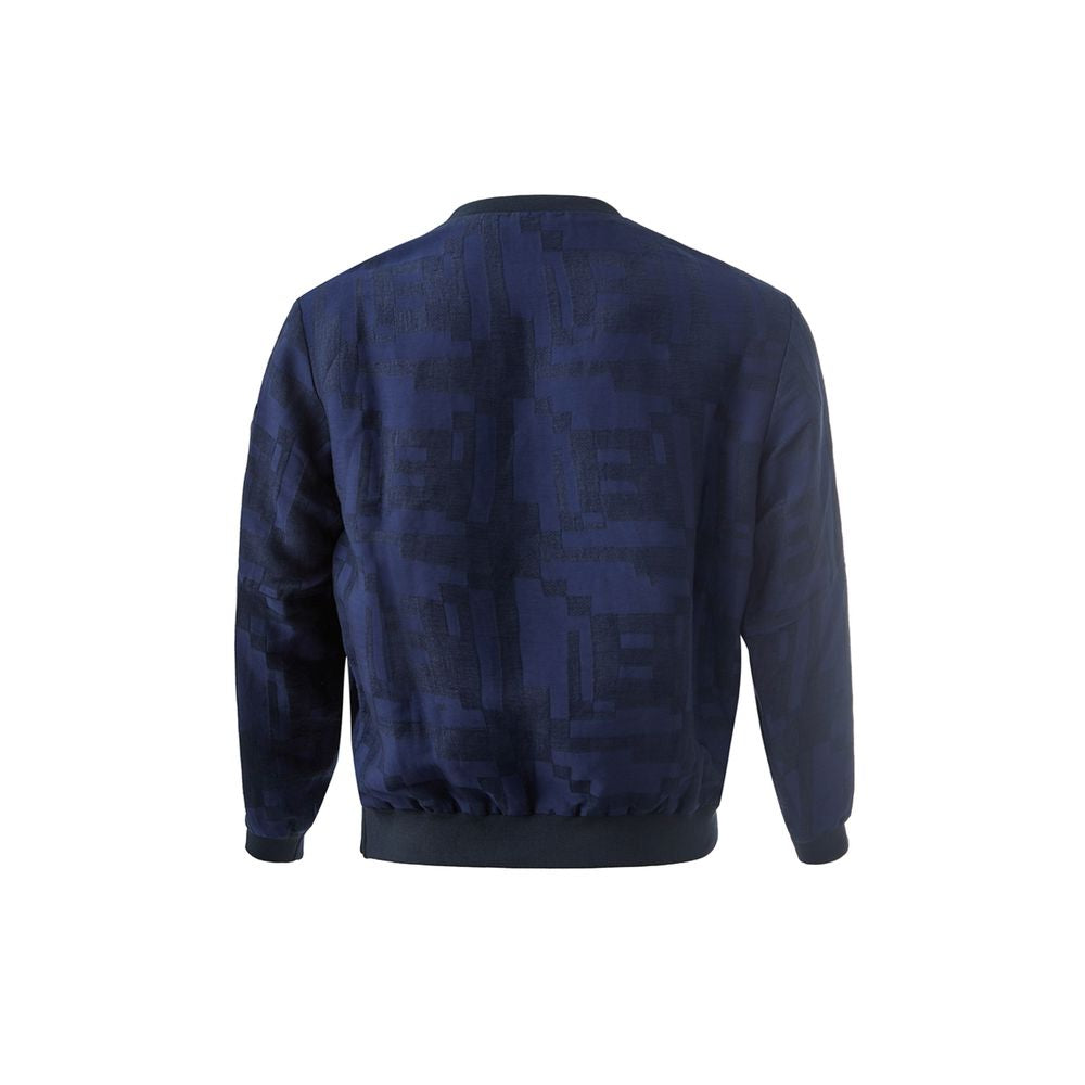Blue jacket with pixelated design on back