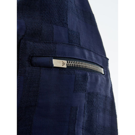 Blue jacket with zippered pocket on left chest