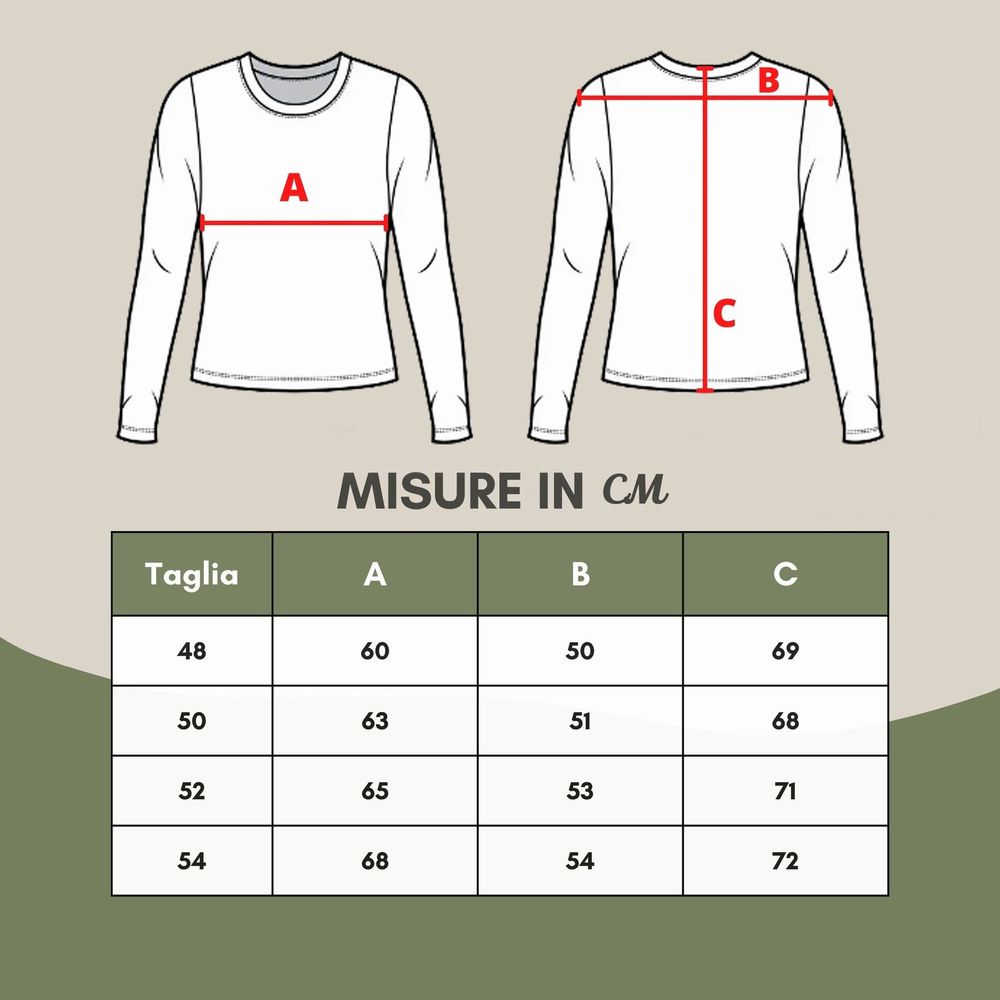 White long sleeve shirt with red lines indicating size