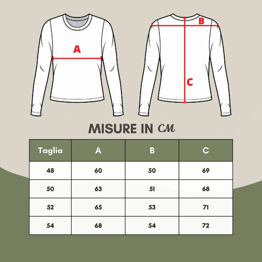White long sleeve shirt with red lines indicating size