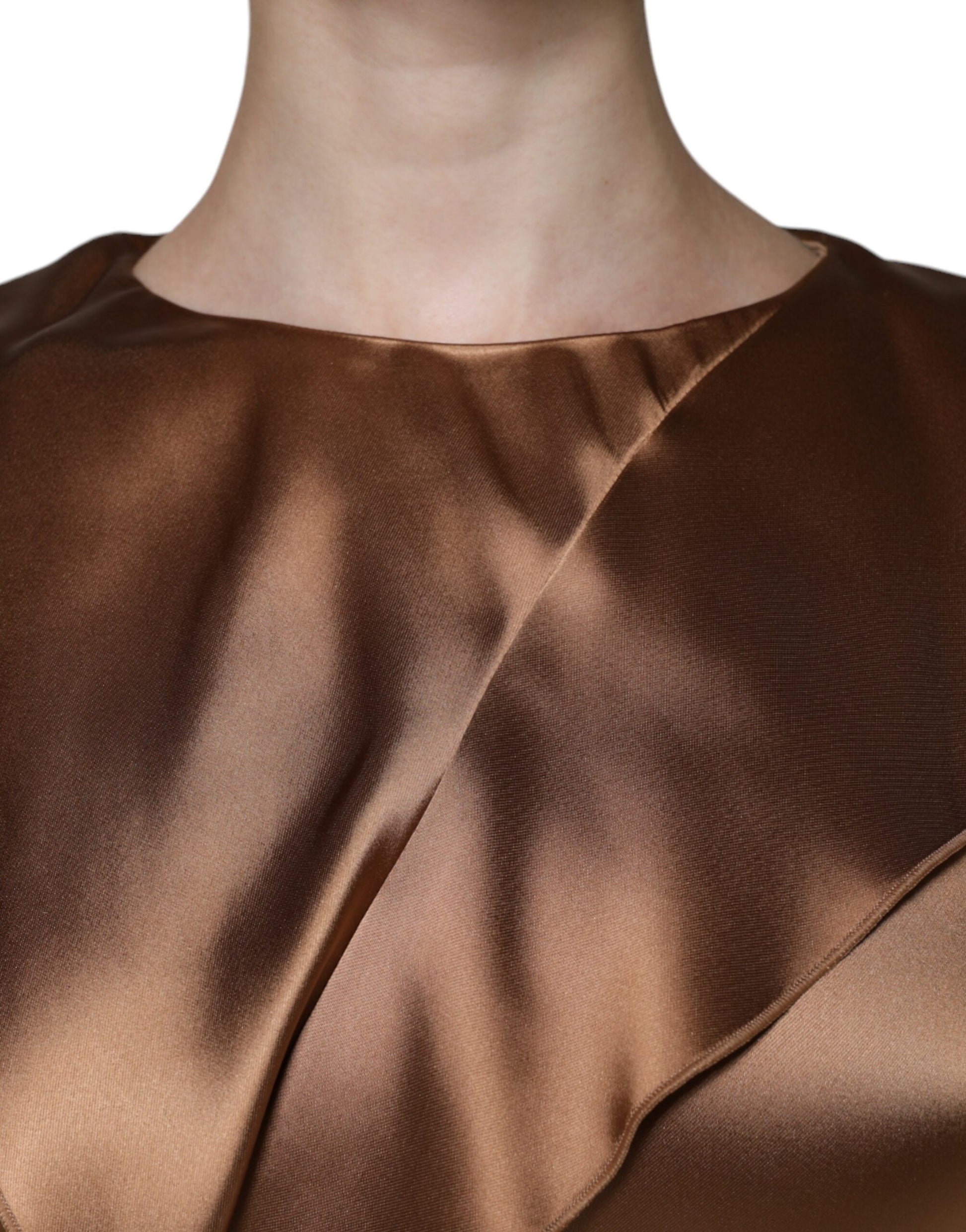 A brown satin wrap sheath dress with long sleeves from Emporio Armani