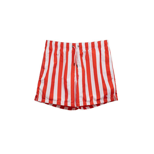 Red and white striped swim trunks
