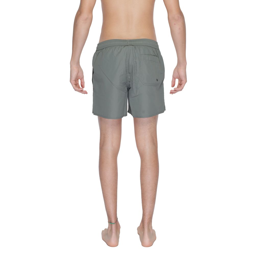 Men's green polyester swim shorts with elastic waistband, from Emporio Armani