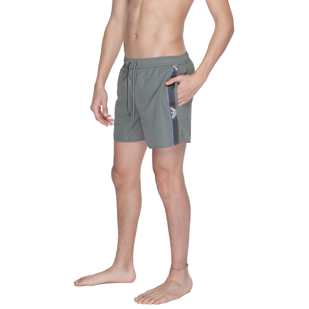 Men's green polyester swim shorts with drawstring waistband