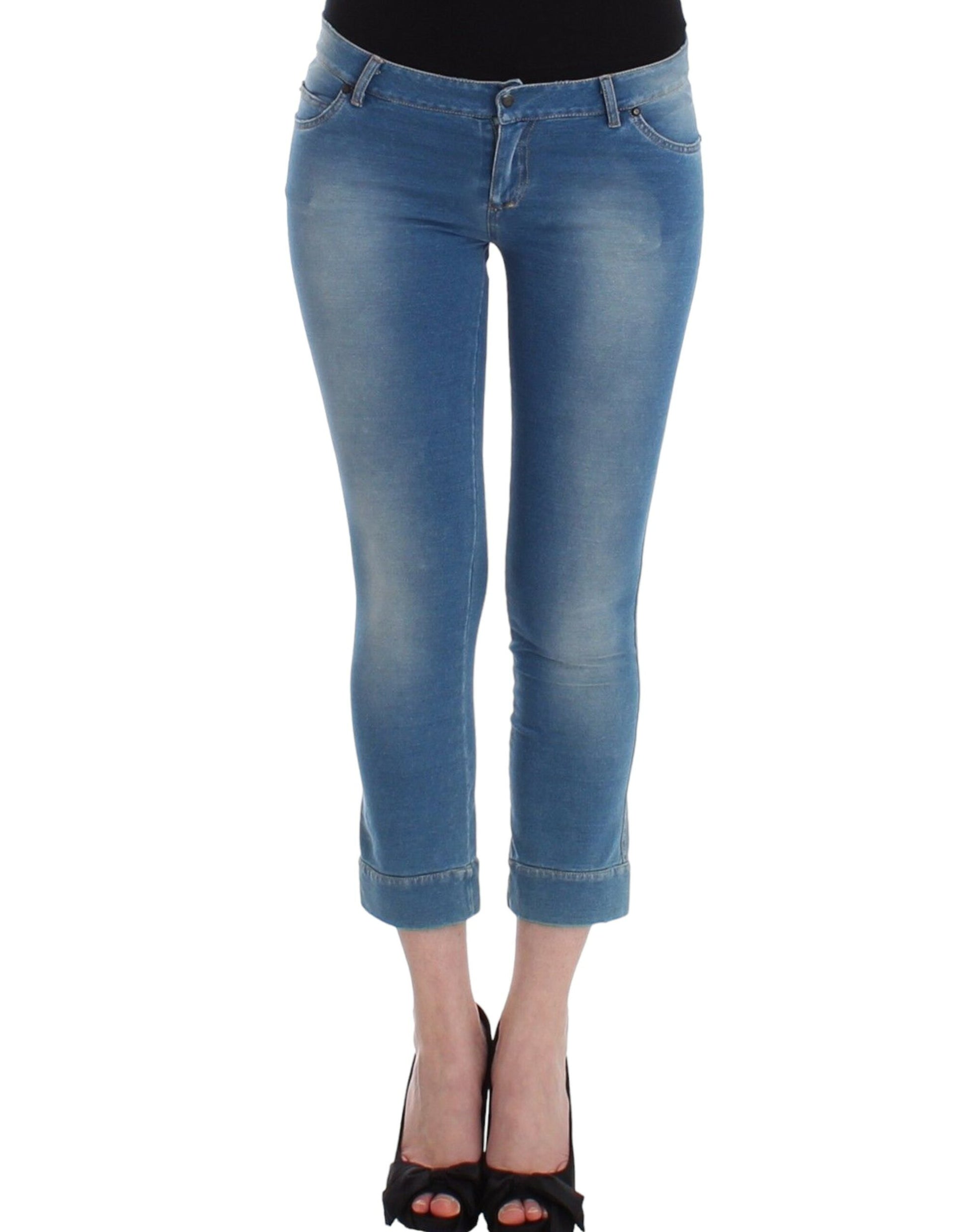 A pair of blue jeans on a mannequin