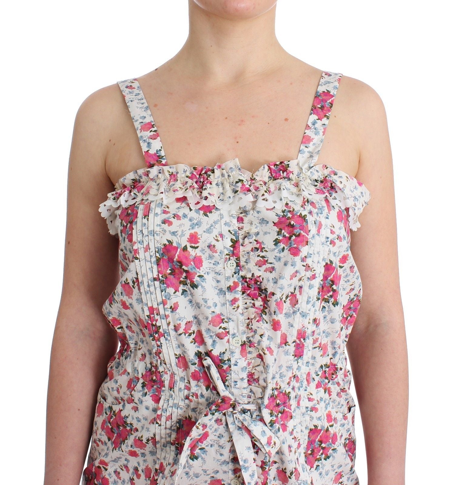 Floral print tank top on woman's torso