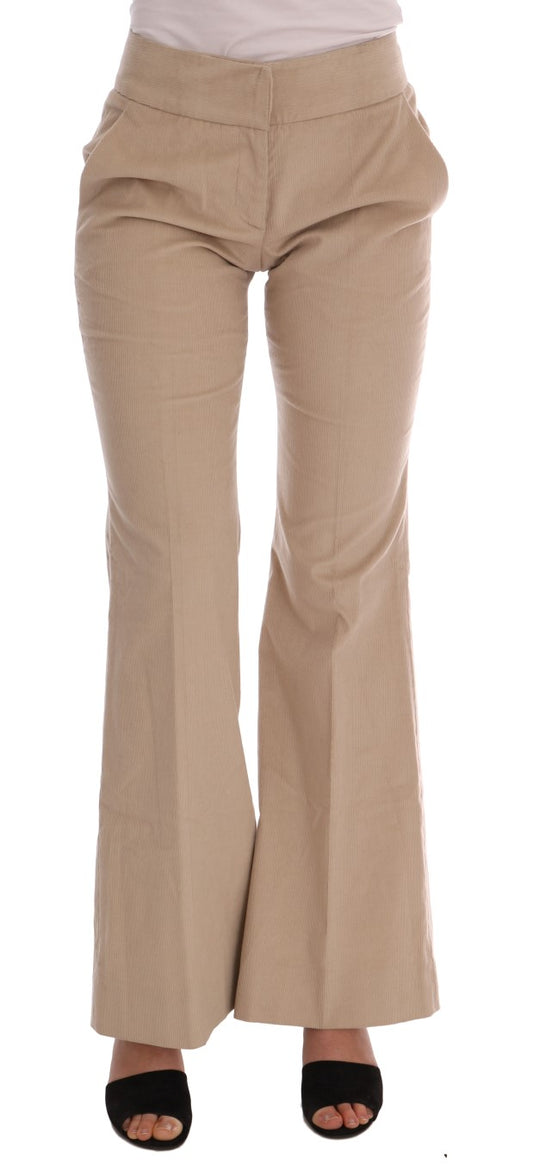Tan flared pants on a mannequin