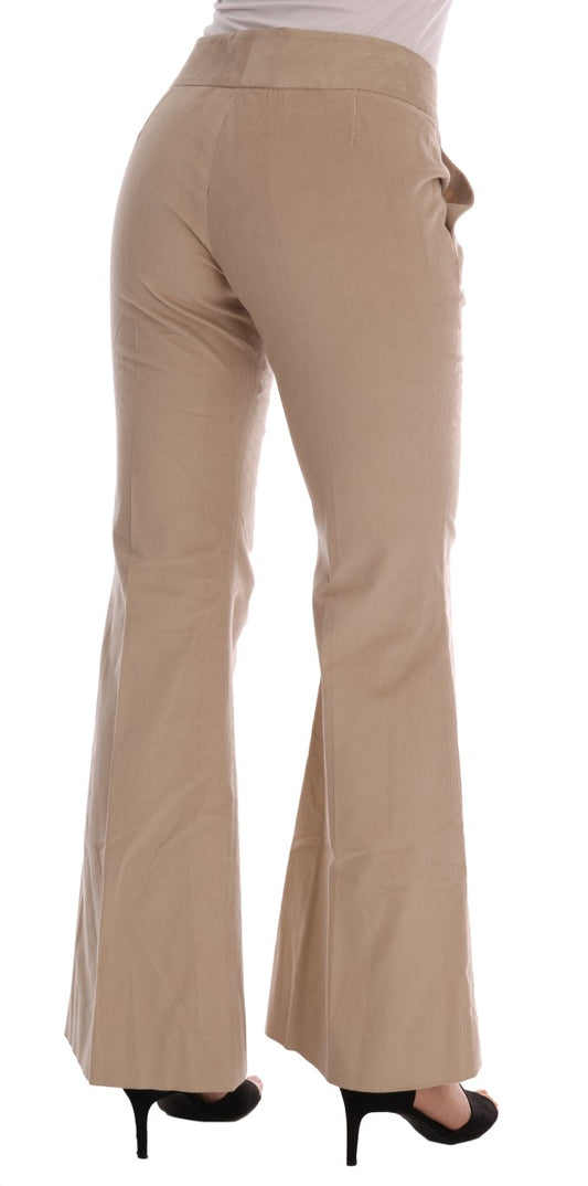 Tan flared pants with high waist and wide leg